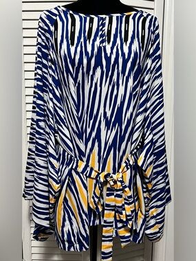 Ashley Stewart Blue White Zebra-Print Tunic with Yellow Accents Size 22/24